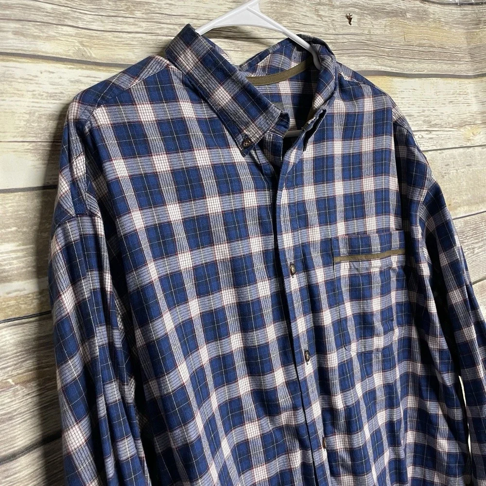 Cabela's Flip Cuff Button Down Shirt Men's 2XL Cotton Plaid Long‎ Sleeve Country